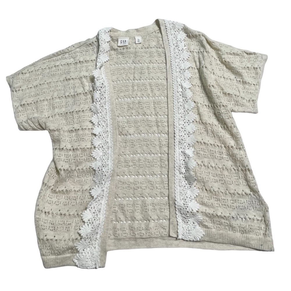 Gap Kids knit Lace Trim Cardigan short sleeve Oatmeal Girl’s 10